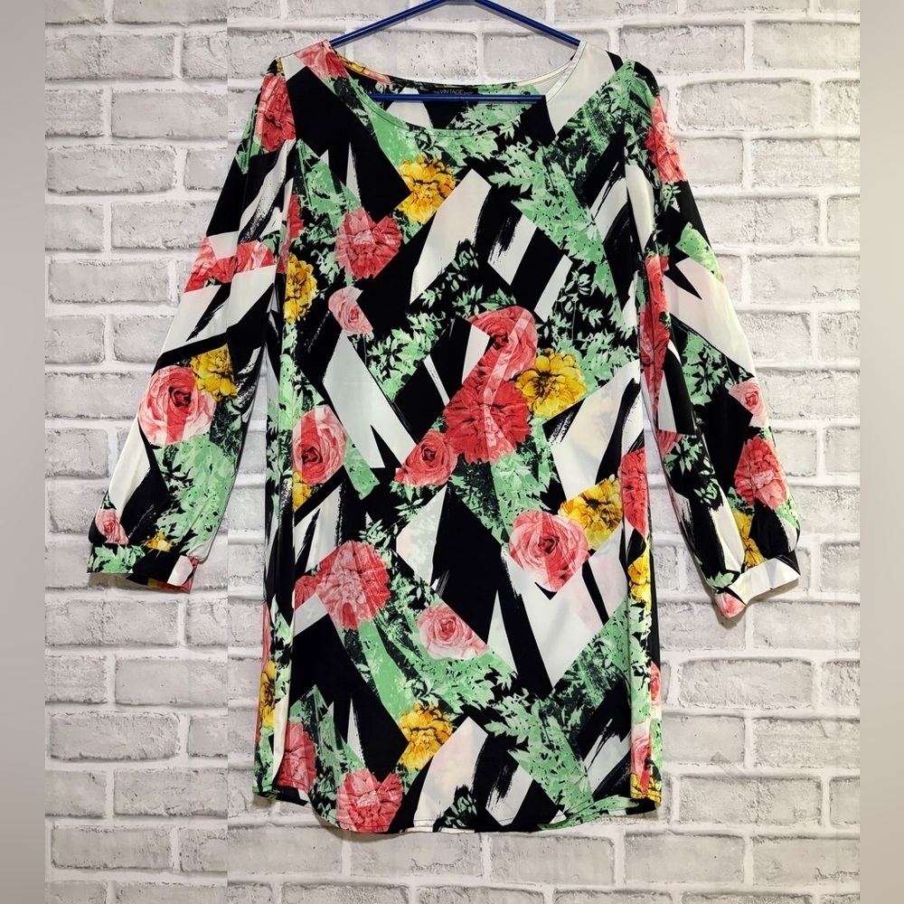 The Vintage shop Floral Geometric Print tunic Dress, size Large